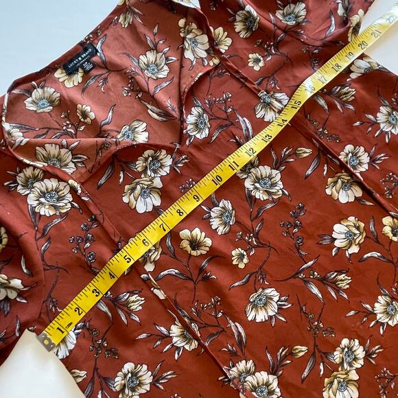 Lucky Brand Floral Peasant Top Womens Small Rust Brown Boho Long Sleeve Blouse - Picture 8 of 9